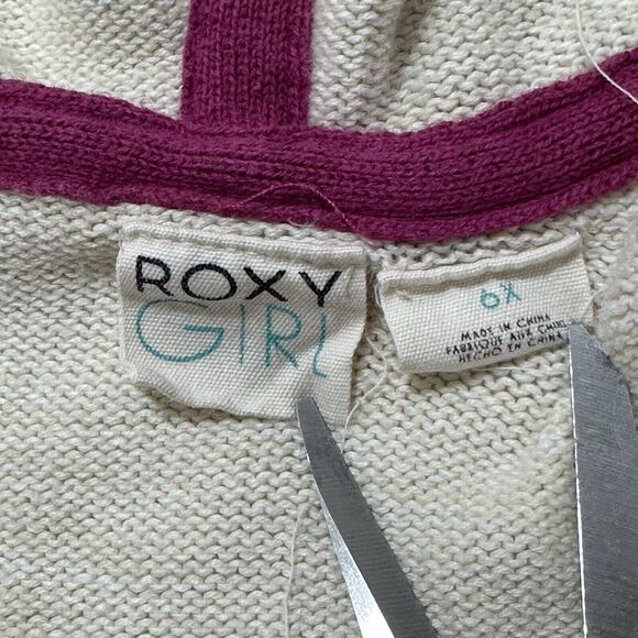 Roxy Girl 6X Button Down Hoodie Sweater Beige Striped Knit Boho Sweatshirt - Picture 3 of 16